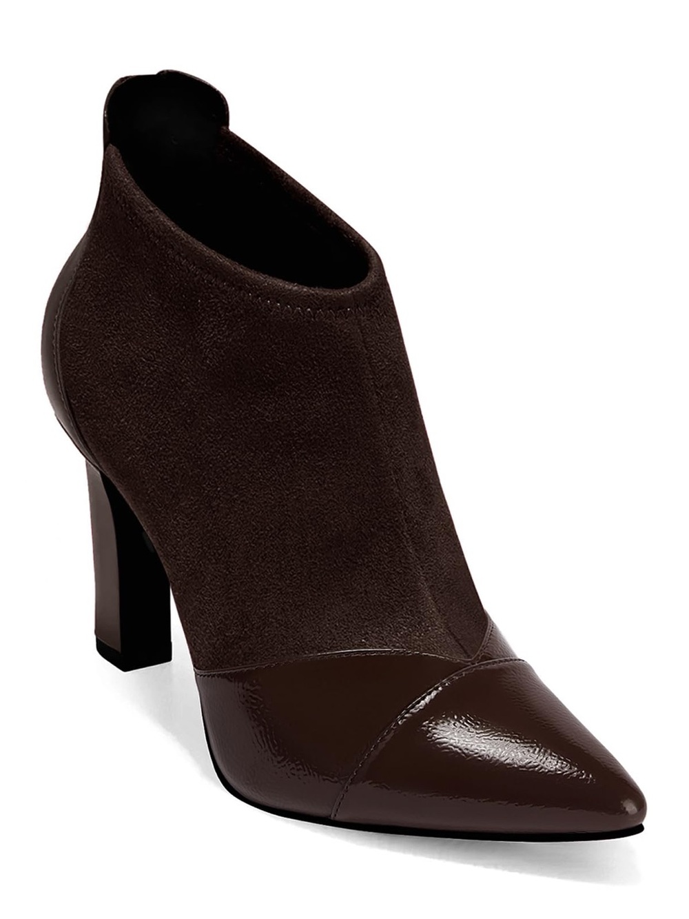 Women's Brown Mixed-Material Pointed Toe Bootie